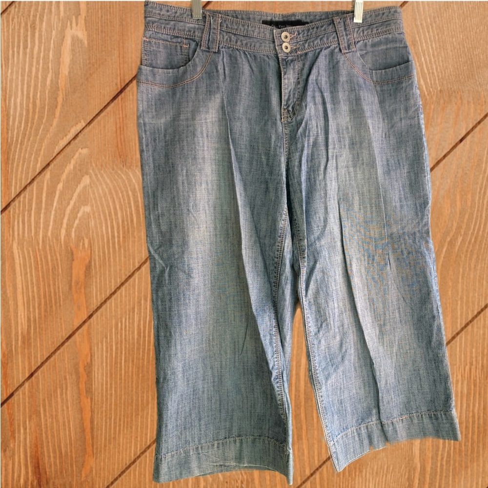 Light Blue Washed Capri Jeans Calvin Klein High Waist Wide Leg Vintage 14 Cotton